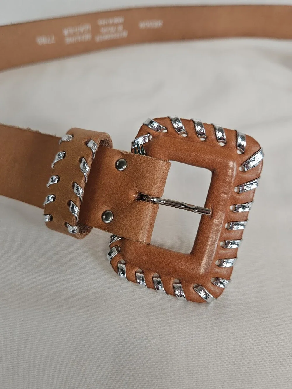 Accessories by Pearl Vintage Leather Whipstitch Wide Belt Tan Medium